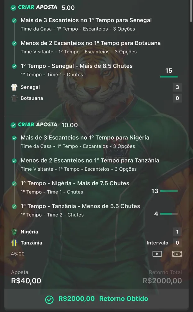 Print de green — aposta vencedora